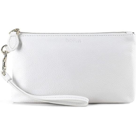 Women's Genuine Italian Leather Wristlet Clutch Wallet Purse, Gold Zipper - Picture 1 of 6
